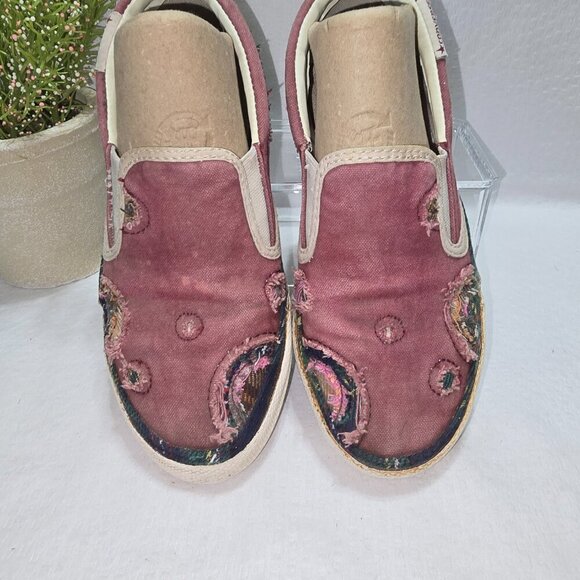 CONVERSE SKID GRIP EV PATCHWORK WOMENS SLIP ON BURGUNDY CANVAS PLIMSOLLS 5.5 - Picture 4 of 9